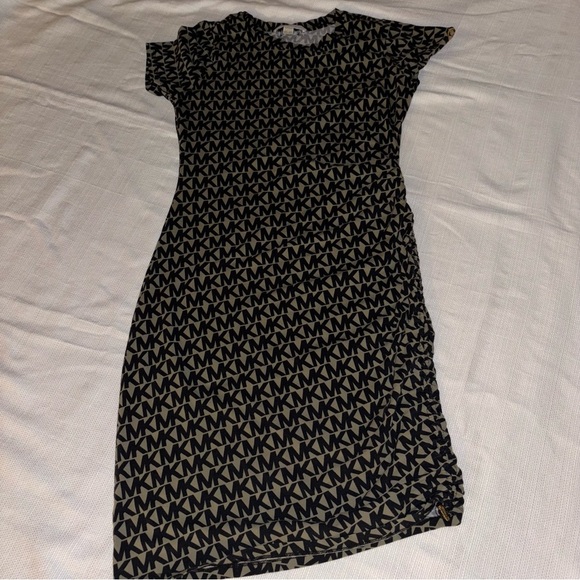 MICHAEL Michael Kors Signature MK Black and Olive Green Ruched Sheath Dress Sz S - Picture 7 of 8